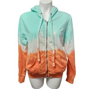 No Boundaries soft tie dye full zip hoodie orange green white large 11-13